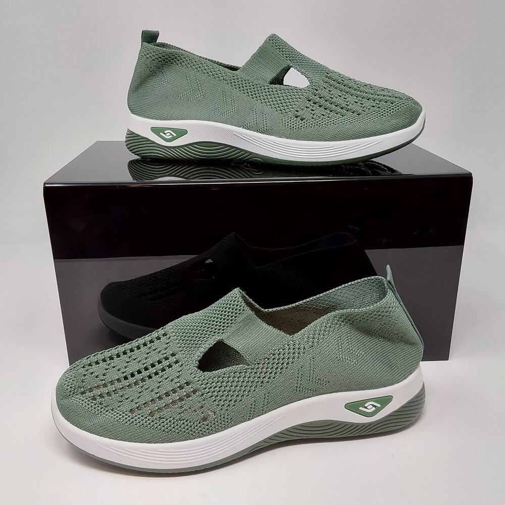 Women's Knit Slip On Walking Shoes Sage Green Comfort Sneakers EU 38 US 7.5